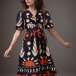 DressBerry Women  Print Crepe A-Line Midi Dress