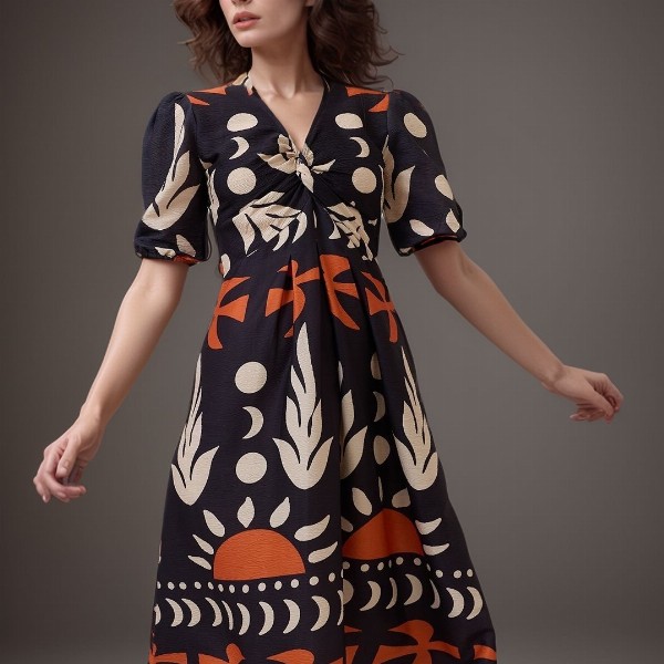 DressBerry Women  Print Crepe A-Line Midi Dress