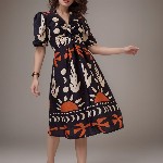 DressBerry Women  Print Crepe A-Line Midi Dress