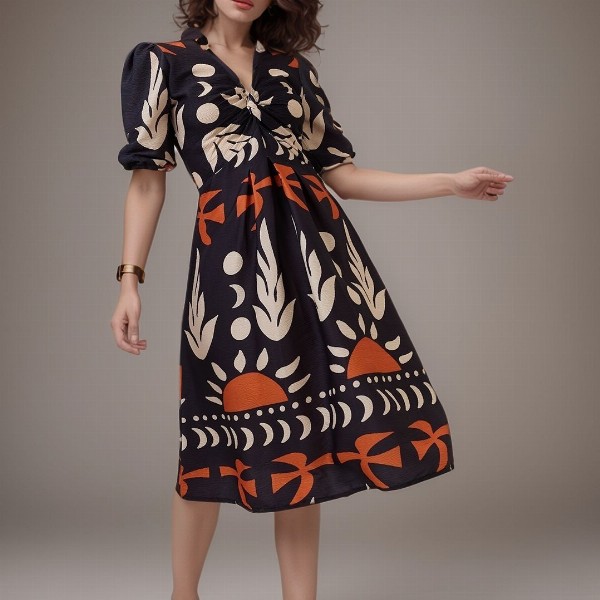 DressBerry Women  Print Crepe A-Line Midi Dress