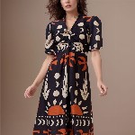 DressBerry Women  Print Crepe A-Line Midi Dress