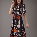 DressBerry Women  Print Crepe A-Line Midi Dress