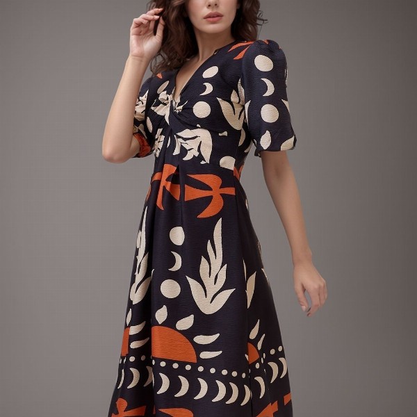 DressBerry Women  Print Crepe A-Line Midi Dress
