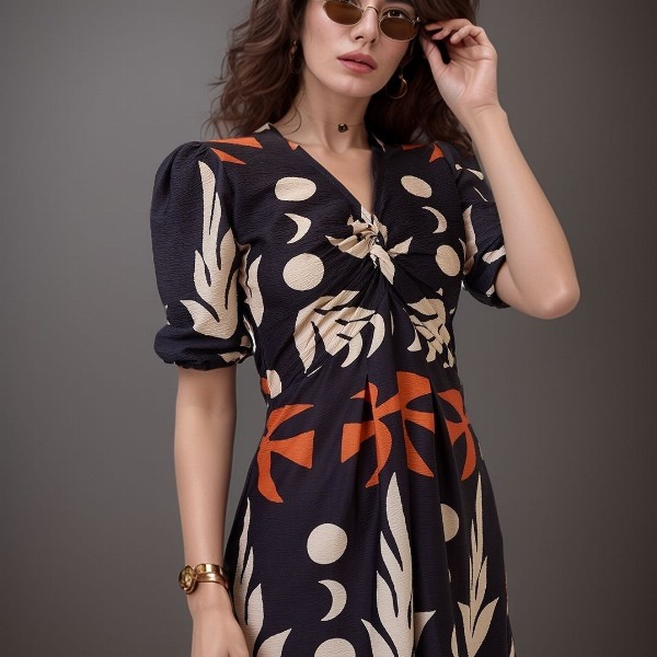 DressBerry Women  Print Crepe A-Line Midi Dress