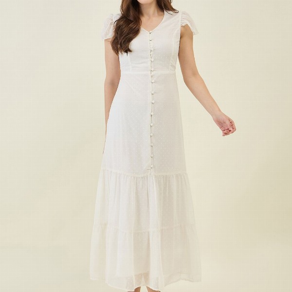 aayu Georgette Self Design A-Line Maxi Tiered Dress