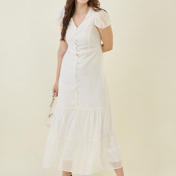 aayu Georgette Self Design A-Line Maxi Tiered Dress