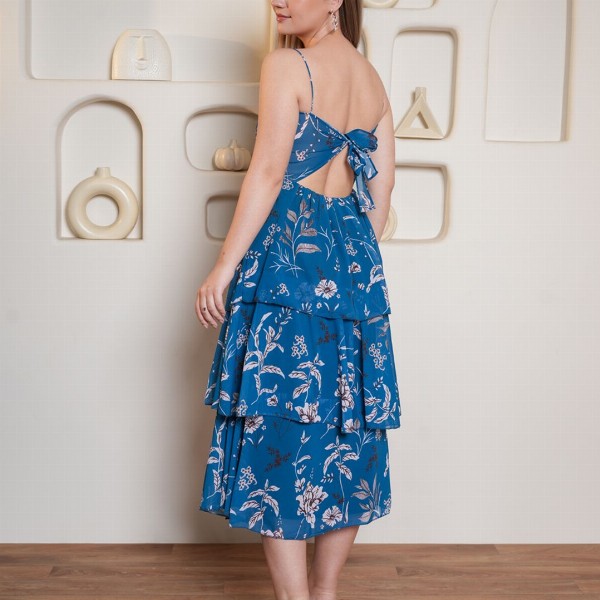 PURVAJA Women Floral Printed Layered Georgette Fit & Flare Midi Dress