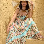 Pink Paprika by SASSAFRAS Floral Print Tie-Up Neck Fit & Flare Maxi Dress