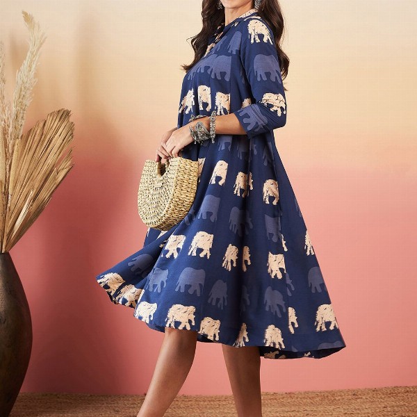 InWeave Conversational Printed Fit & Flare Dress