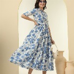 KALINI Floral Printed Fit & Flare Midi Dress