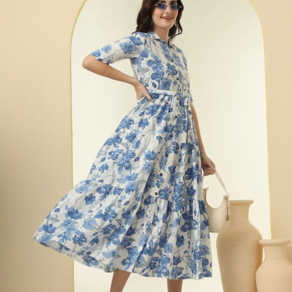 KALINI Floral Printed Fit & Flare Midi Dress