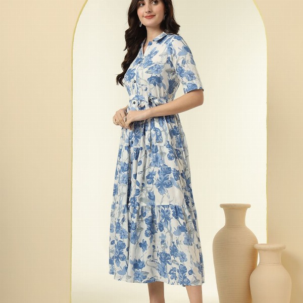 KALINI Floral Printed Fit & Flare Midi Dress