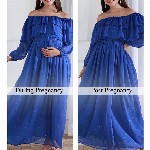 Shades of Sabi Women Off-Shoulder Puff Sleeve Ruffled Maternity Empire Dress