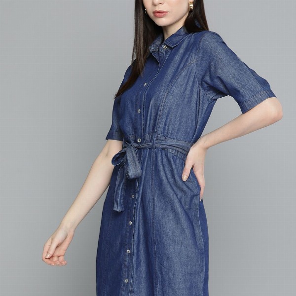Chemistry Solid Cotton Denim Shirt Dress