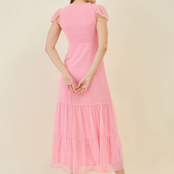 aayu Georgette Self Design A-Line Maxi Tiered Dress