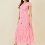 aayu Georgette Self Design A-Line Maxi Tiered Dress