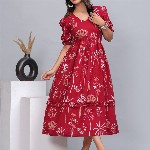 DAMMODE Women Cotton Floral Printed Empire Maxi Dress