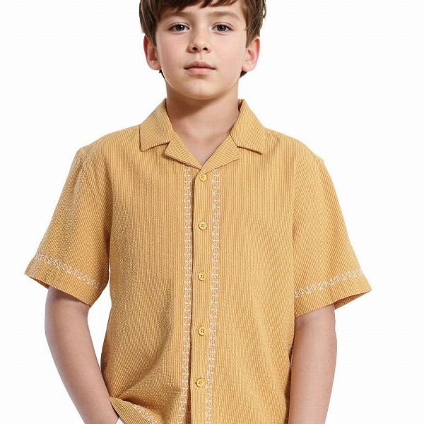 RARE ONES Boys Cuban Collar Textured Cotton Casual Shirts