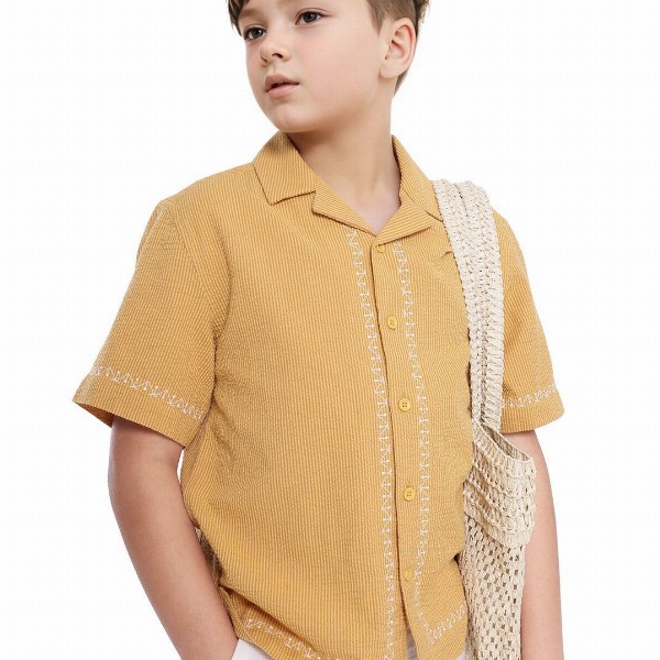 RARE ONES Boys Cuban Collar Textured Cotton Casual Shirts