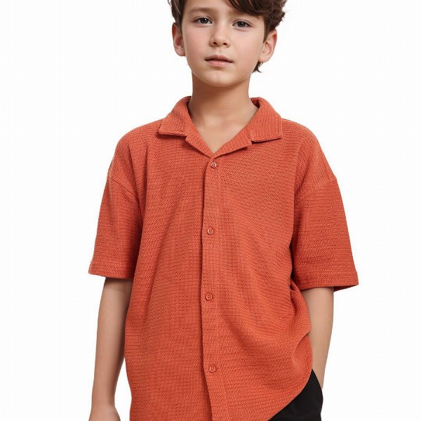 Rare Ones Boys Cuban Collar Jacquard Shirt