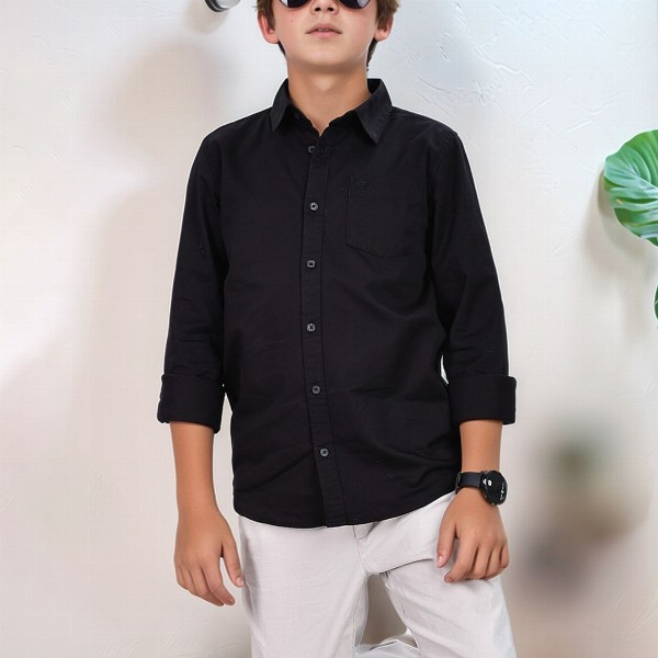 French Connection Boys Premium Spread Collar Solid Cotton Casual Shirt