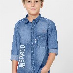 FABFARM Boys Classic Spread Collar Faded Denim Casual Shirt