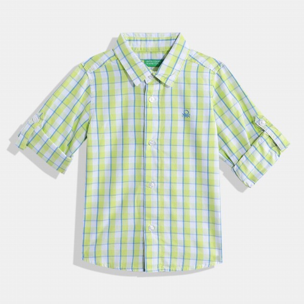 United Colors of Benetton Boys Cotton Windowpane Checked Casual Shirt