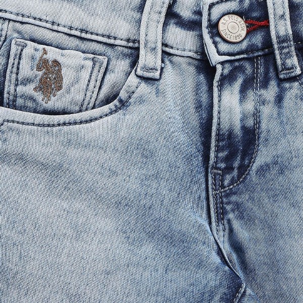 U.S. Polo Assn. Kids Boys Blue Slim Fit Clean Look Heavy Fade Cotton Jeans