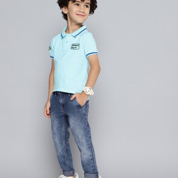 HERE&NOW Boys Blue Slim Fit Heavy Fade Stretchable Jeans