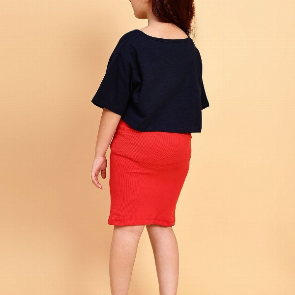 YK Girls Shoulder Straps Cotton Sheath Dress with Printed Crop Top