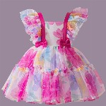 Miss & Chief Girls Floral Printed Flared Sleeve Fit & Flare Dress