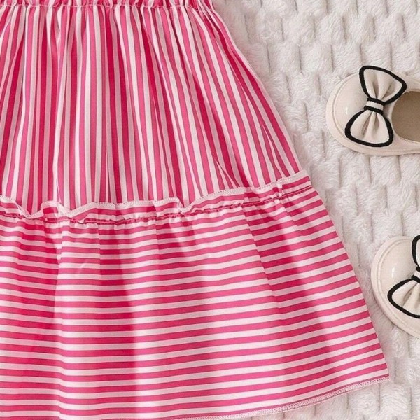 Miss & Chief Girls Striped One Shoulder Bow Cotton A-Line Dress
