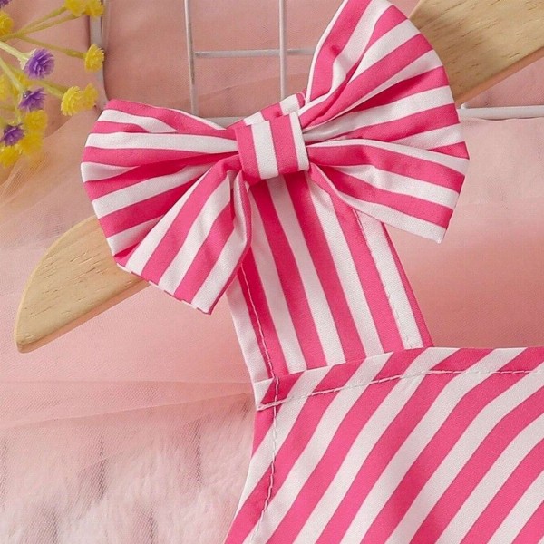 Miss & Chief Girls Striped One Shoulder Bow Cotton A-Line Dress