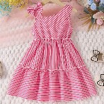 Miss & Chief Girls Striped One Shoulder Bow Cotton A-Line Dress