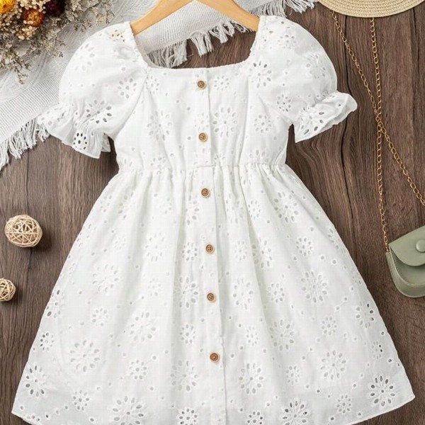BAESD Girls Square Neck Schiffli Empire Dress