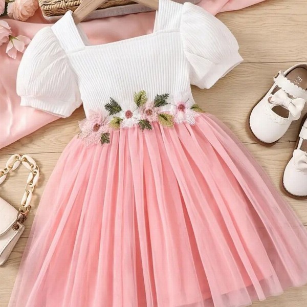 BAESD Flutter Sleeve Net Puff Sleeves Fit & Flare Dress