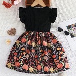 Miss & Chief Girl Floral Print Round Neck Flutter Sleeves Fit & Flare Dress
