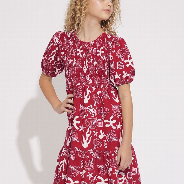 Vero Moda Girls Print Puff Sleeve Fit & Flare Dress