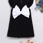 YK  Girls Front Bow Styles  Round Neck Solid Printed A-Line Dress