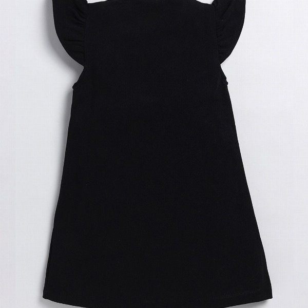 YK  Girls Front Bow Styles  Round Neck Solid Printed A-Line Dress