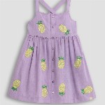 Somersault Girls Conversational Embroidered Fit & Flare Cotton PLeated Dress