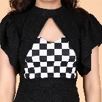 DEKLOOK Girls Checked Printed Flared Sleeves Sheath Dress