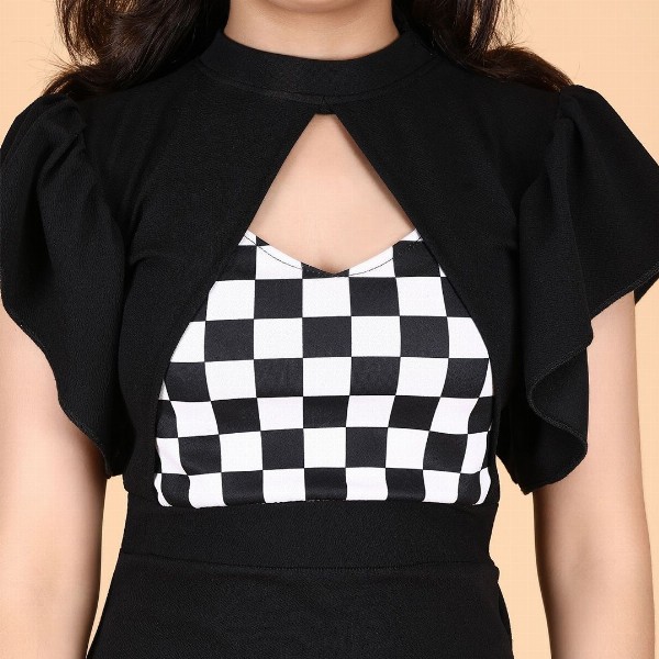 DEKLOOK Girls Checked Printed Flared Sleeves Sheath Dress