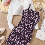 BAESD Floral Print Applique Crepe A-Line Maxi Dress