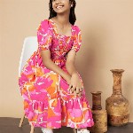 ZWERLON Girls Square Neck Puff Sleeve Fit and Flare Midi Dress