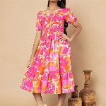 ZWERLON Girls Square Neck Puff Sleeve Fit and Flare Midi Dress