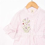 Sangria Girls Striped Embroidered Cotton A-Line Dress