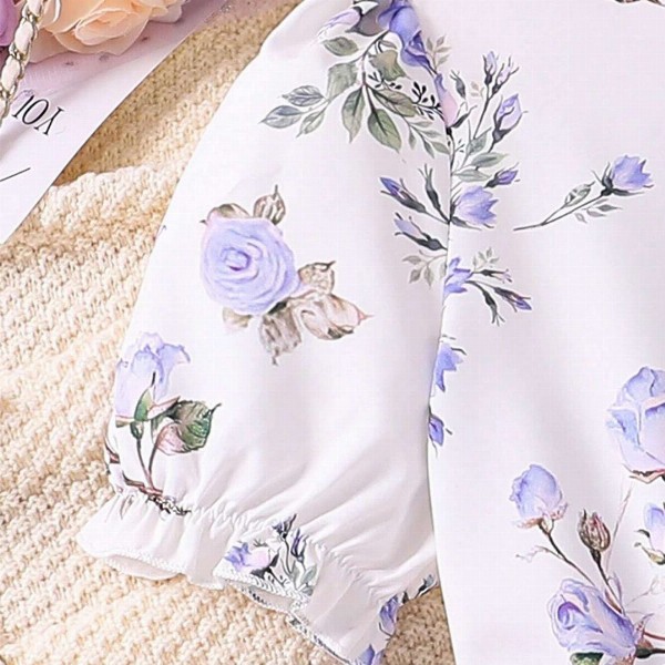 BAESD Girls Floral Printed Puff Sleeves Fit & Flare Dress