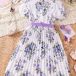 BAESD Girls Floral Printed Puff Sleeves Fit & Flare Dress