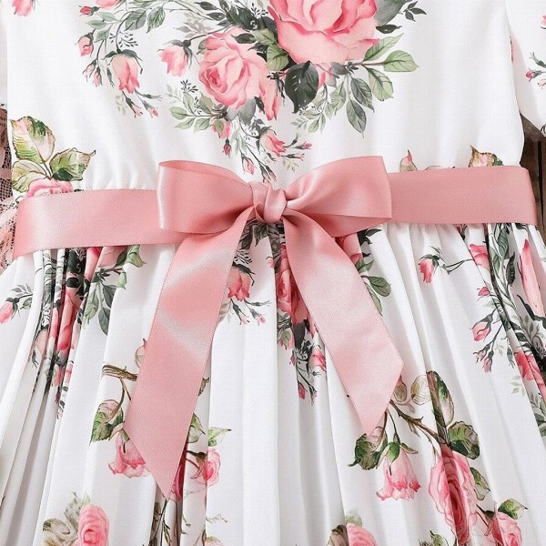 BAESD Girls Floral Print Round Neck Short Puff Sleeves Fit & Flare Dress